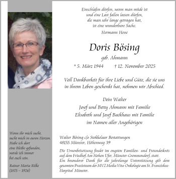 Anzeige von Doris Bösing 