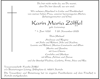 Anzeige von Karin Maria Zölffel 