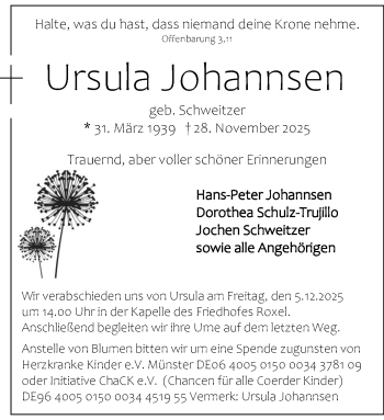 Anzeige von Ursula Johannsen 