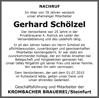 Anzeige von Gerhard Schölzel 