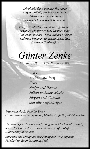 Anzeige von Günter Zenke 