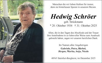 Anzeige von Hedwig Schröer 