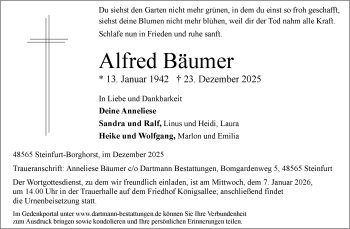 Anzeige von Alfred Bäumer 
