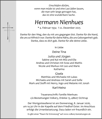 Anzeige von Hermann Nienhues 