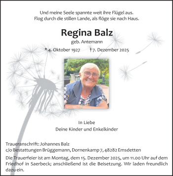 Anzeige von Regina Balz 