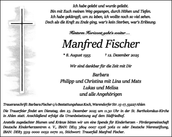 Anzeige von Manfred Fischer 