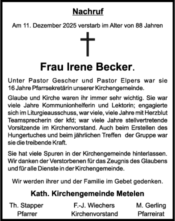 Anzeige von Irene Becker 