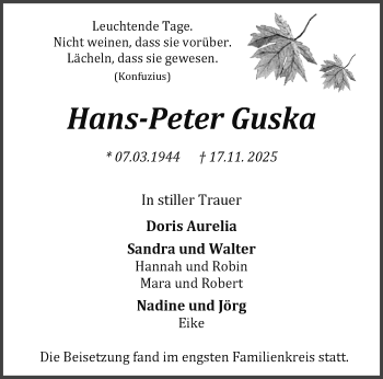 Anzeige von Hans-Peter Guska 