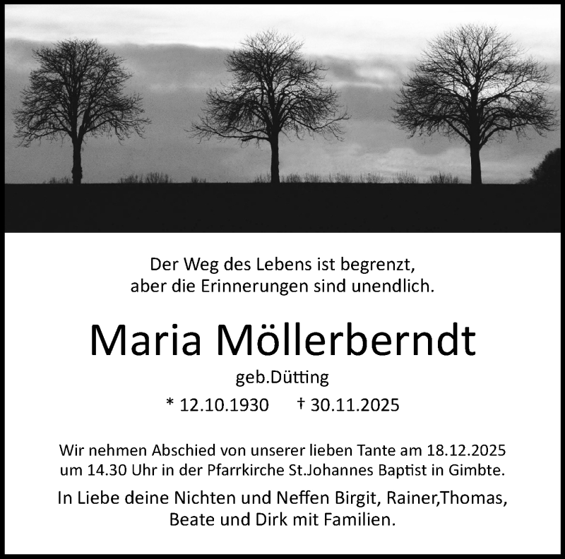  Traueranzeige für Maria Möllerberndt vom 13.12.2025 aus 