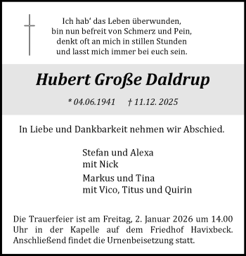 Anzeige von Hubert Große Daldrup 