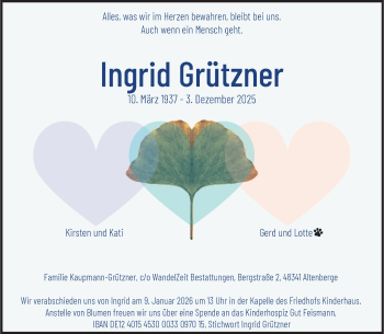 Anzeige von Ingrid Grützner 