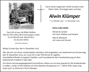 Anzeige von Alwin Klümper 