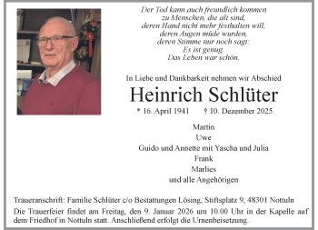 Anzeige von Heinrich Schlüter 