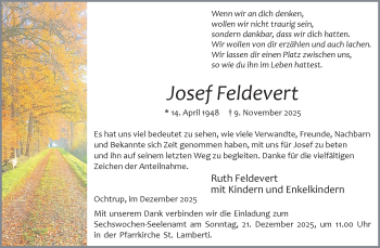 Anzeige von Josef Feldevert 