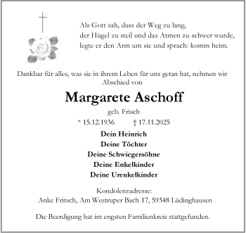 Anzeige von Margarete Aschoff 