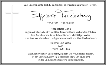Anzeige von Elfriede Tecklenborg 