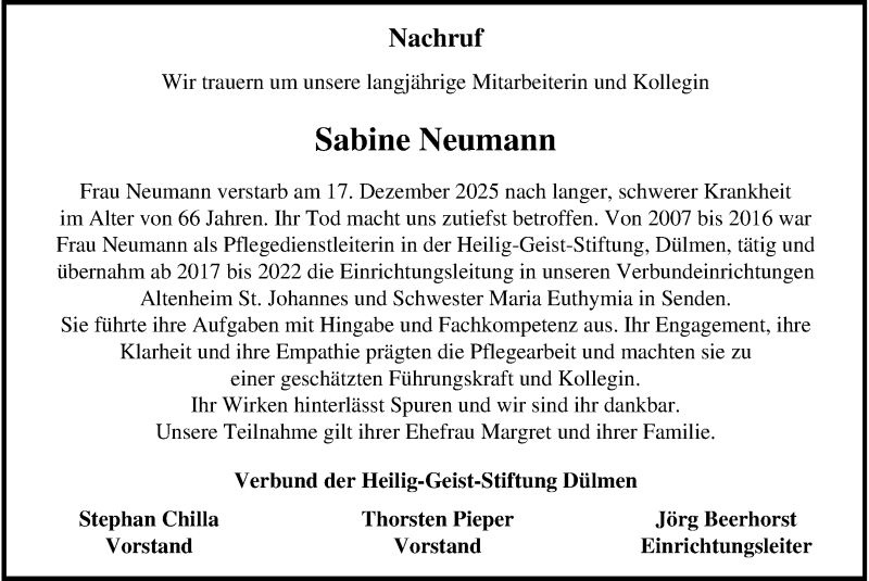  Traueranzeige für Sabine Neumann vom 24.12.2025 aus 