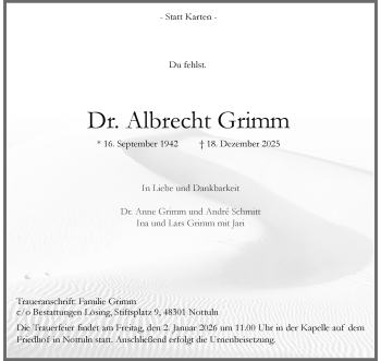 Anzeige von Dr. Albrecht Grimm 