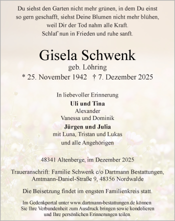 Anzeige von Gisela Schwenk 