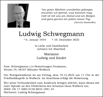 Anzeige von Ludwig Schwegmann 