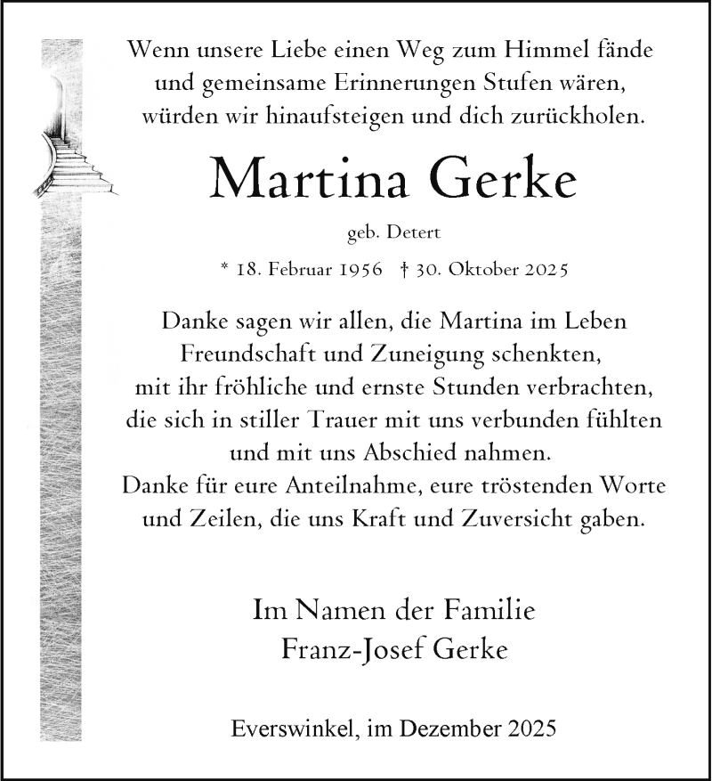  Traueranzeige für Martina Gerke vom 13.12.2025 aus 