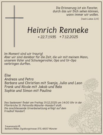Anzeige von Heinrich Renneke 