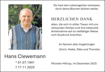 Anzeige von Hans Clewemann 
