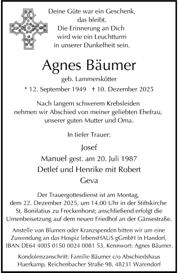 Anzeige von Agnes Bäumer 