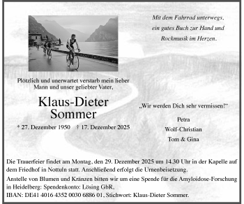 Anzeige von Klaus-Dieter Sommer 