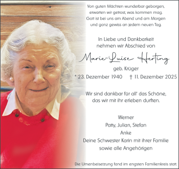 Anzeige von Marie-Luise Herting 