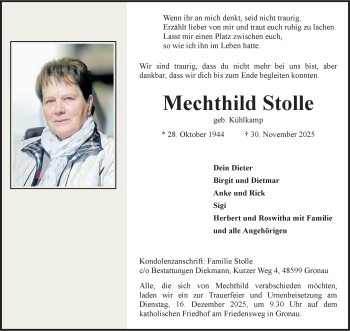 Anzeige von Mechthild Stolle 