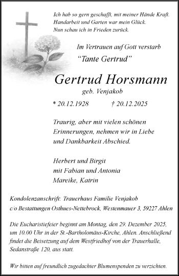 Anzeige von Gertrud Horsmann 