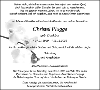 Anzeige von Christel Plugge 