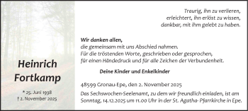 Anzeige von Heinrich Fortkamp 