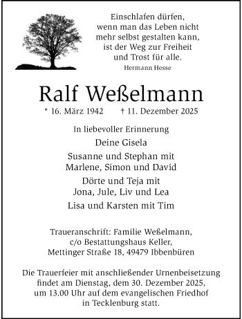 Anzeige von Ralf Weßelmann 