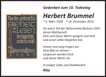 Anzeige von Herbert Brummel 