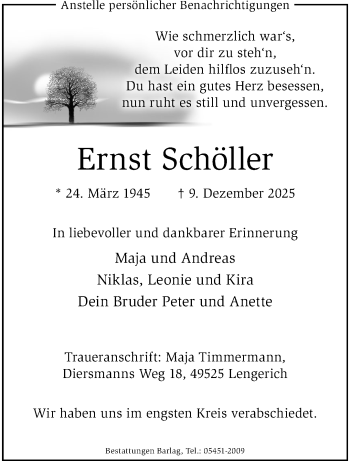 Anzeige von Ernst Schöller 