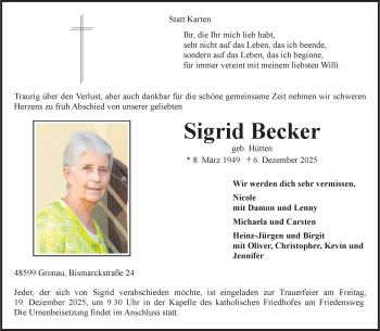 Anzeige von Sigrid Becker 