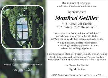 Anzeige von Manfred Geißler 