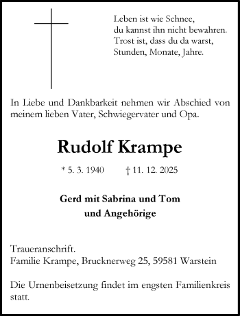 Anzeige von Rudolf Krampe 