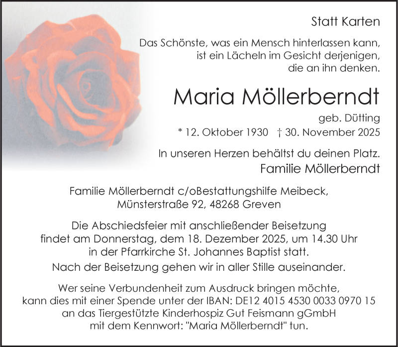  Traueranzeige für Maria Möllerberndt vom 13.12.2025 aus 