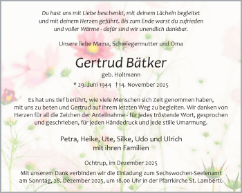 Anzeige von Gertrud Bätker 