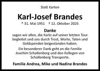 Anzeige von Karl-Josef Brandes 