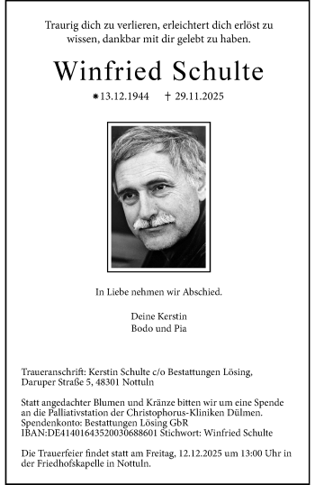 Anzeige von Winfried Schulte 