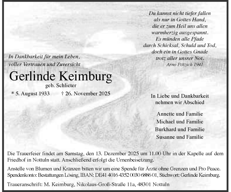  Traueranzeige für Gerlinde Keimburg vom 06.12.2025 aus 