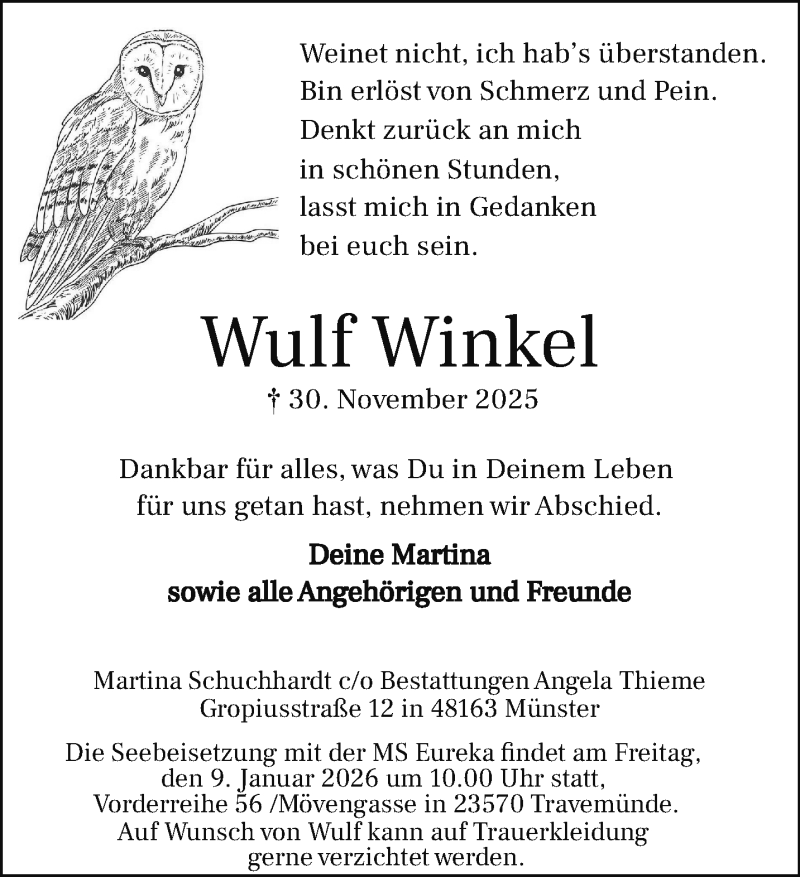  Traueranzeige für Wulf Winkel vom 06.12.2025 aus 