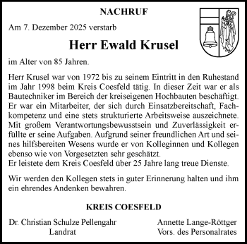 Anzeige von Ewald Krusel 