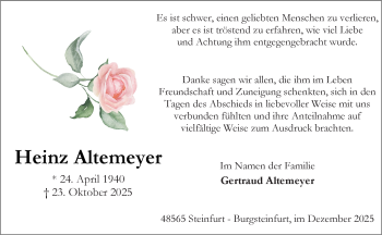 Anzeige von Heinz Altemeyer 