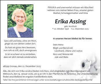 Anzeige von Erika Assing 