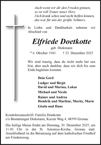 Anzeige von Elfriede Doetkotte 
